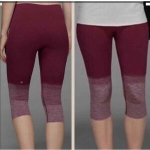 Lululemon Ebb To Street Crop Leggings Burgundy Heathered‎ Pink Size 6 Seamless